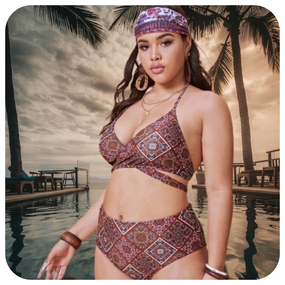 Tribal Wrap Halter Bikini, 4X - Brand New